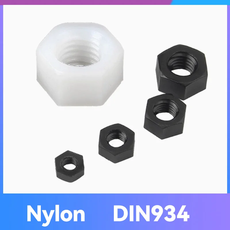 M2 M2.5 M3 M4 M5 M6 M8 M10 M12 M14 M16 M18 M20 High Quality DIN934 Black White Color Plastic Insulation Nylon Hex Hexagon Nut