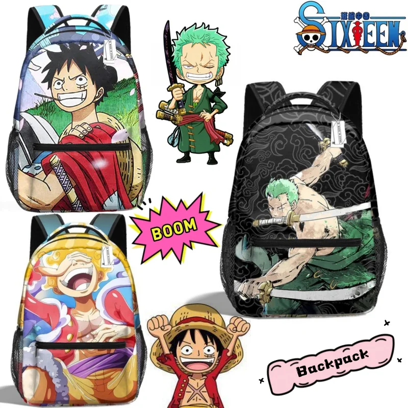 

One Piece Luffy Zoro Cartoon Personality Backpack Student Large Capacity Boys Creative Print School Bag Versatile Gift