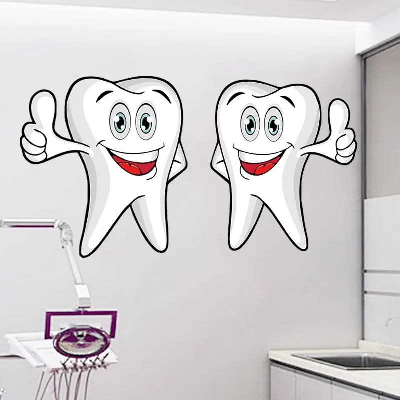 Cartoon Dental Clinic Teeth Stickers Creative Wall Decals PVC Waterproof Glass Door Stickers Dentists Clinic Wall Decoration