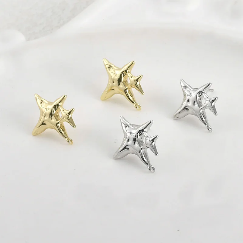 14k Electroplated Real Gold Color-preserving Cross Star Stud Earrings with Hanging DIY Handmade Earrings Accessories Material