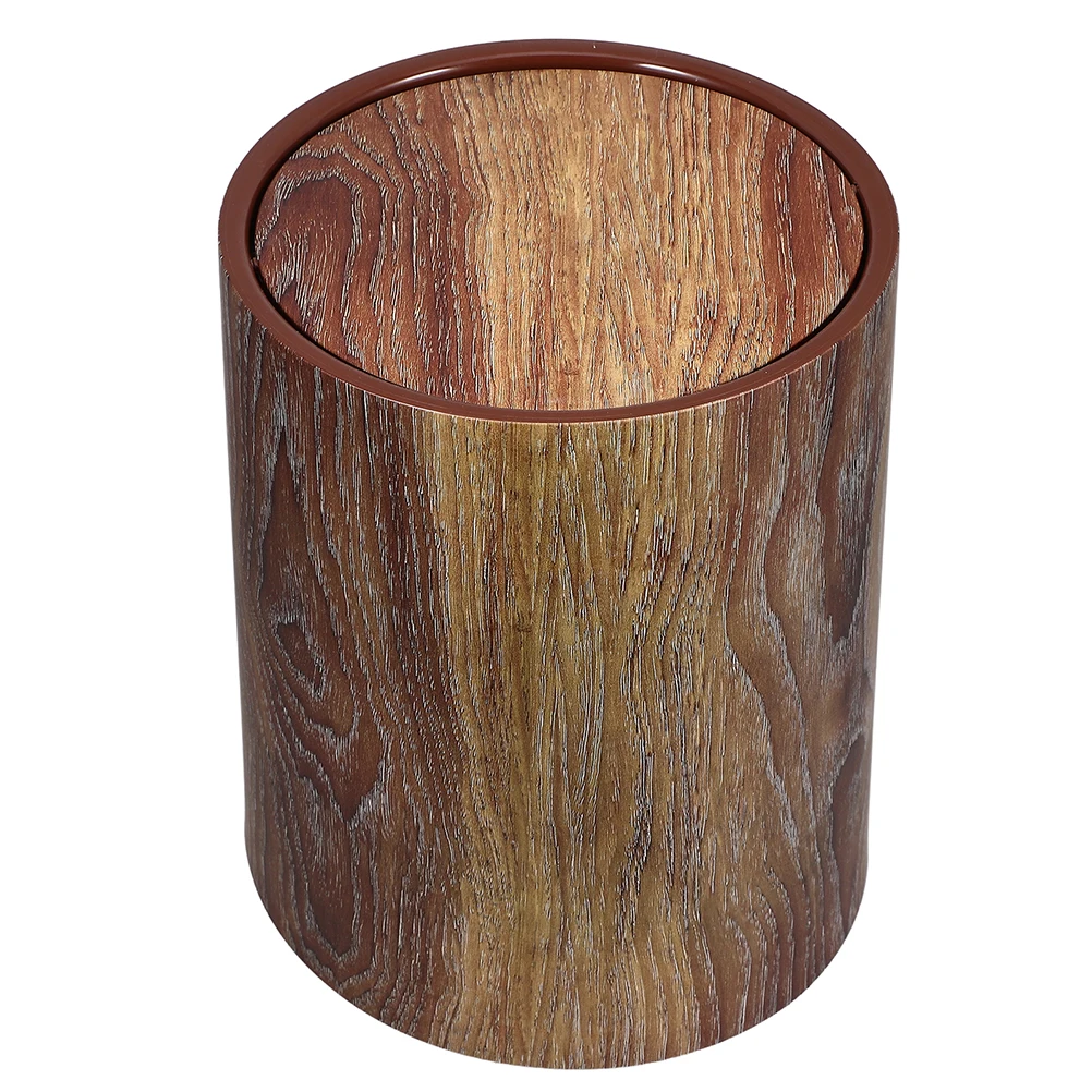 

Imitation Wood Grain Trash Can Home Rubbish Plastic Storage Wastebaskets Bins Household Retro Double Layer Swing Cover