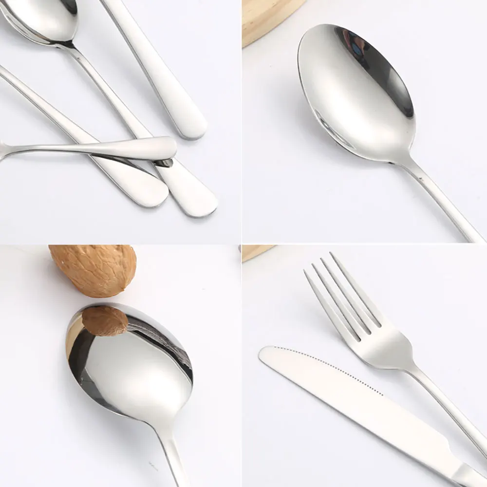 Silicone World 5Pcs Dinnerware Set Stainless Steel Steak Knife Fork Coffee Tea Spoon Flatware Dishwasher Kitchen Accessories