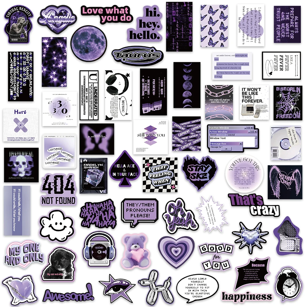 Imagem -03 - Graffiti dos Desenhos Animados Adesivos para Crianças Adesivo Impermeável Brinquedo Faça Você Mesmo Preto e Roxo Apto para Telefone Guitarra Laptop Notebook Mala Copo Estilo Ins 60 Pcs