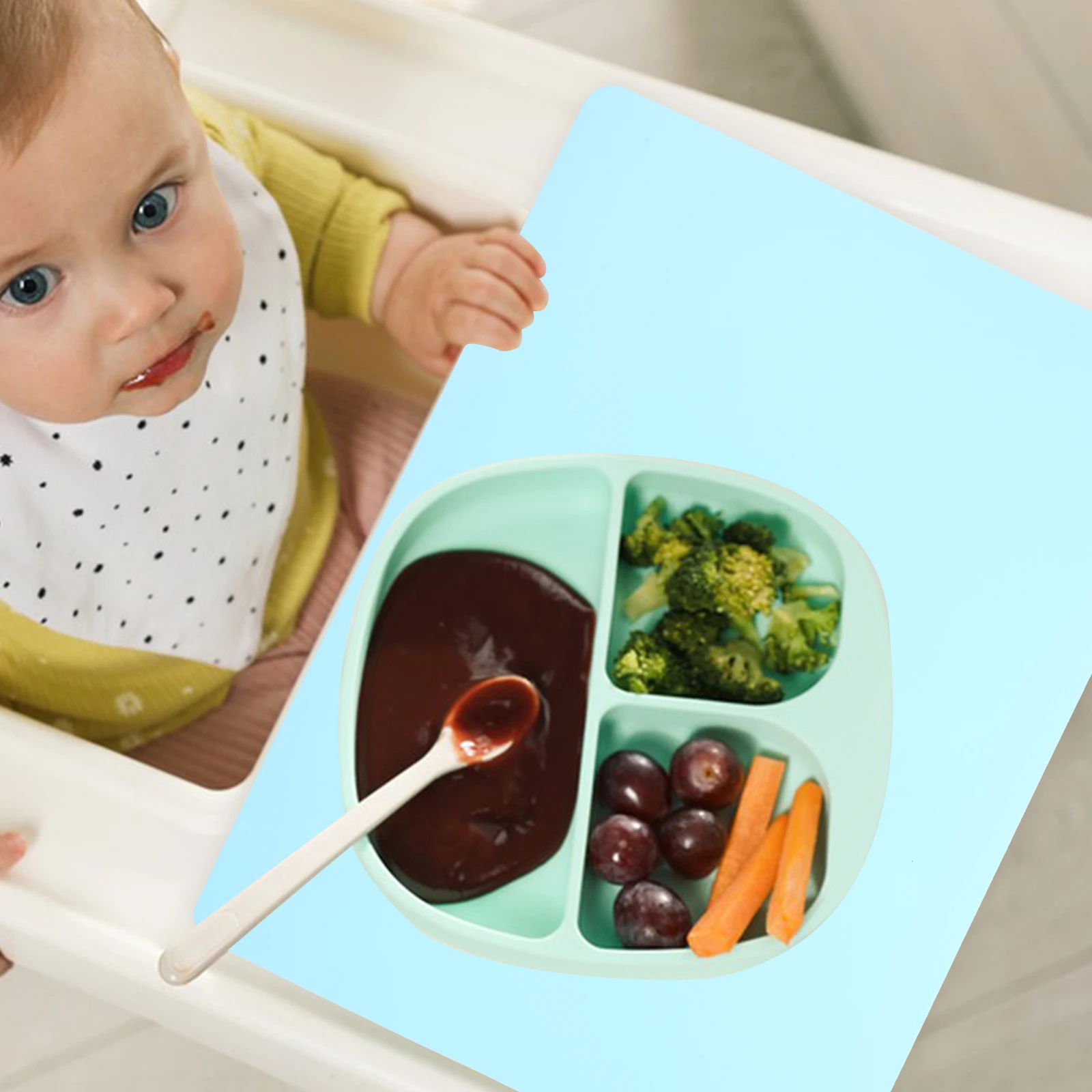 

2pcs Silicone Placemat Kids Toddlers Children Baby Non Stick Easy Cleaning Portable Home Green 100g Each Dining