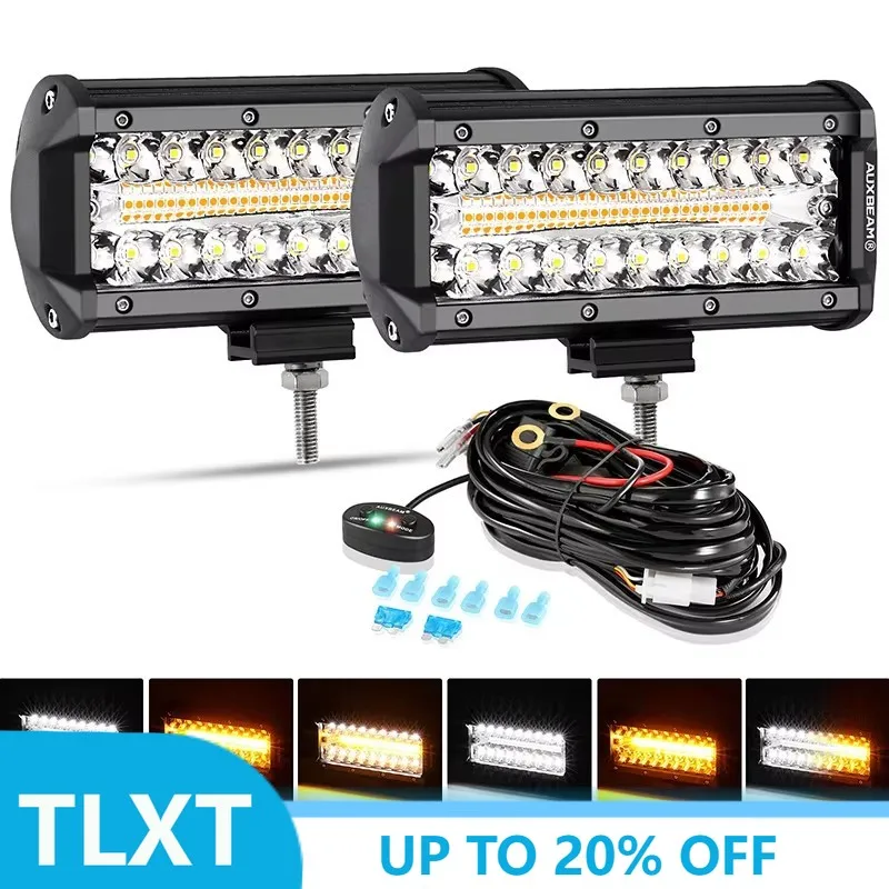 AUXBEAM LED Work Lights High Quality 3/4/7 Inch Amber White LED Square Driving Work Light Bar For Offroad Truck SUV ATV UTV Boat