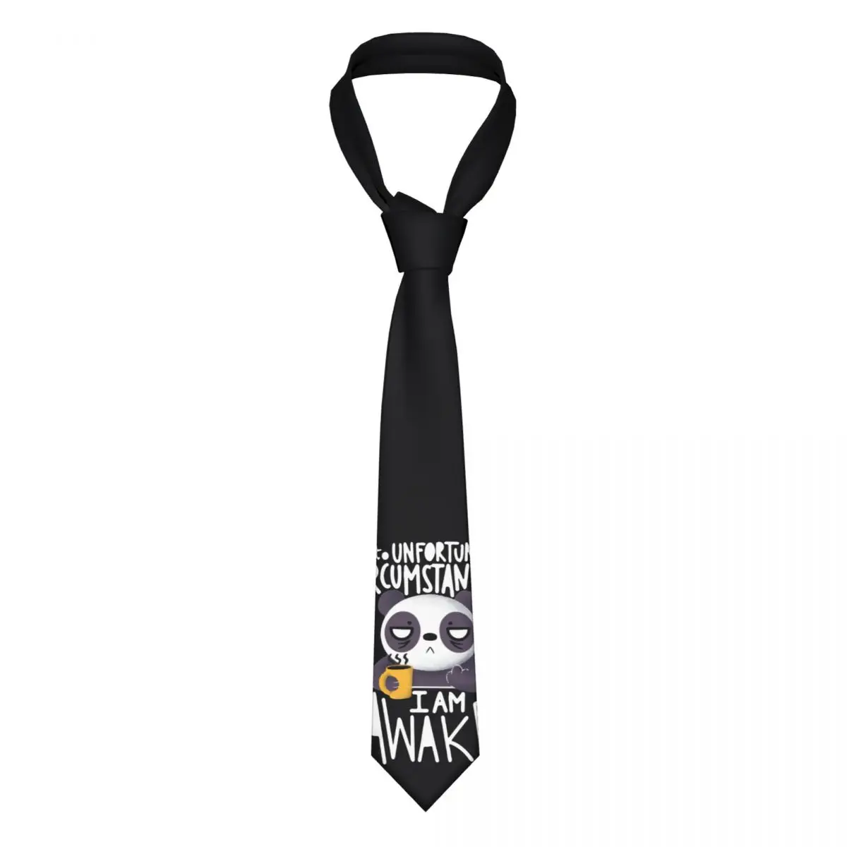 Morning Panda Necktie Men Women Skinny Polyester 8 cm Wide I Am Awake Neck Tie for Men Daily Wear Gravatas Wedding Gift