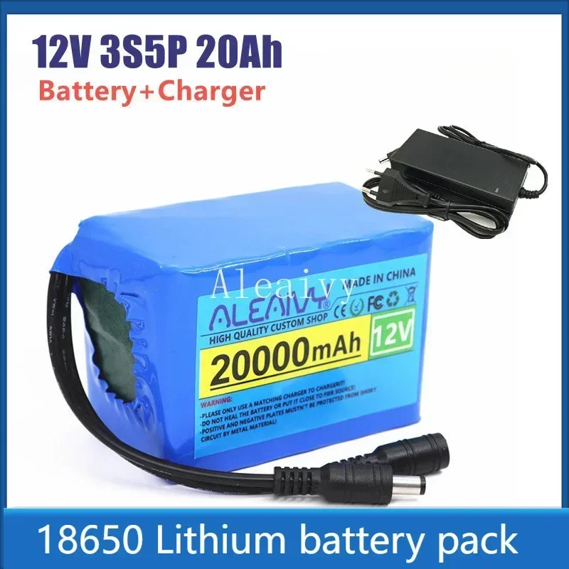Aleaivy 12V 20Ah 18650 bateria de lítio com BMS para equipamentos elétricos de 12V, luzes de hérnia, amplificadores, monitoramento de plugue DC