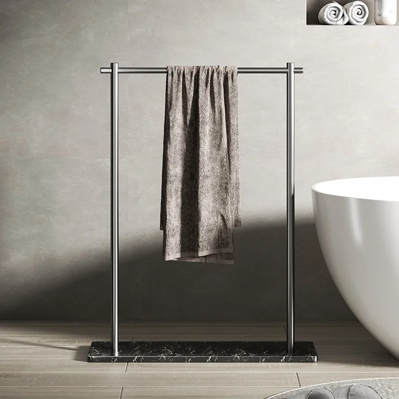 Solid heightened gun gray floor marble towel rack, toilet, next to the bathtub, rack, clothes hanger, towel bar