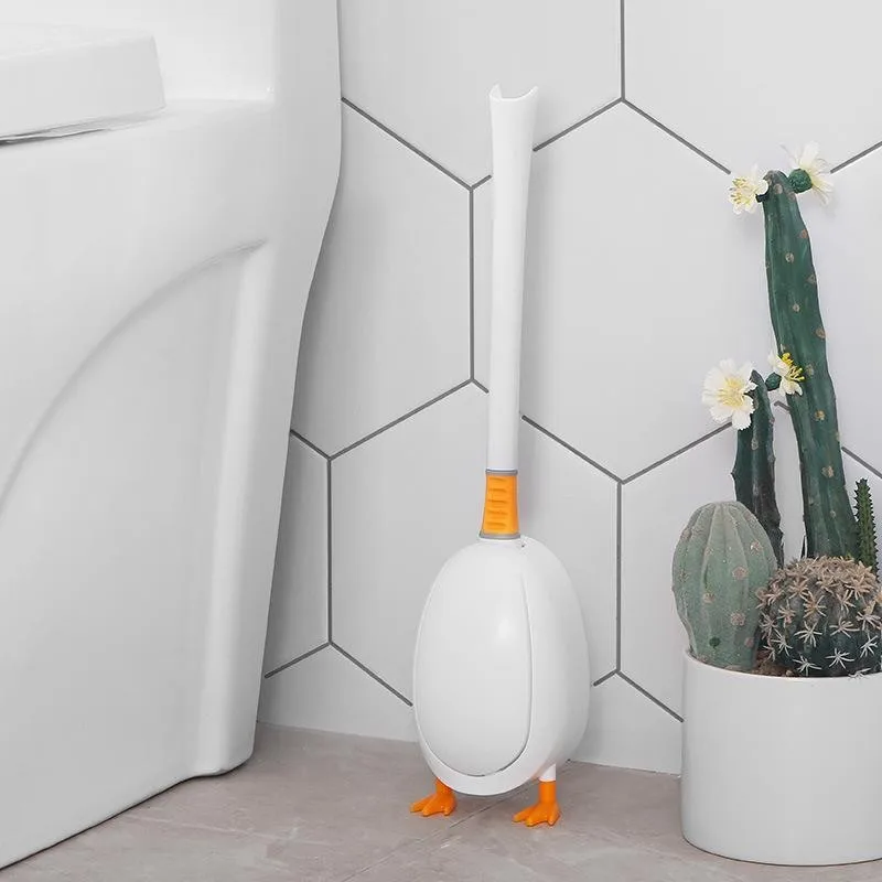 Cute Diving Duck Style Toilet Brush Wall-mounted Floor-Standing  Silicone Toilet Brush with Base Bathroom Cleaning Brush Set