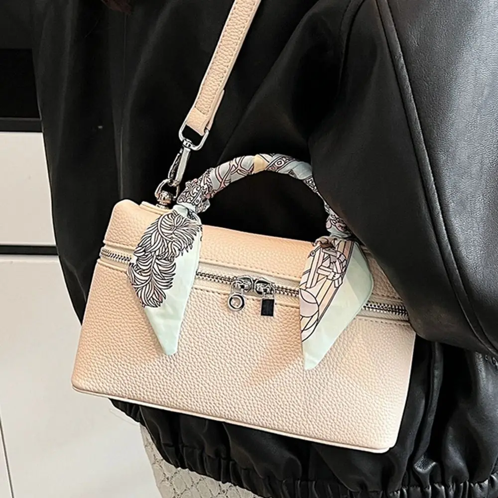 

Casual Korean Style Silk Scarf Handbag Box Pure Color Crossbody Bags Large Capacity Purse Ladies Messenger Bag Girls