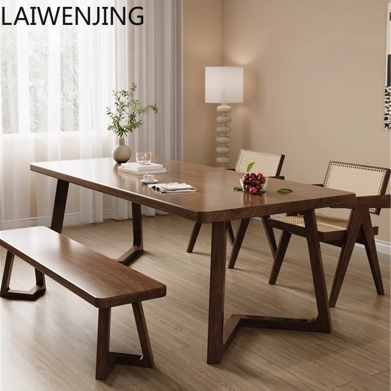 HLZ Modern Minimalist Solid Wood Dining Table with Chairs for Small Apartments Rectangular Dining Table