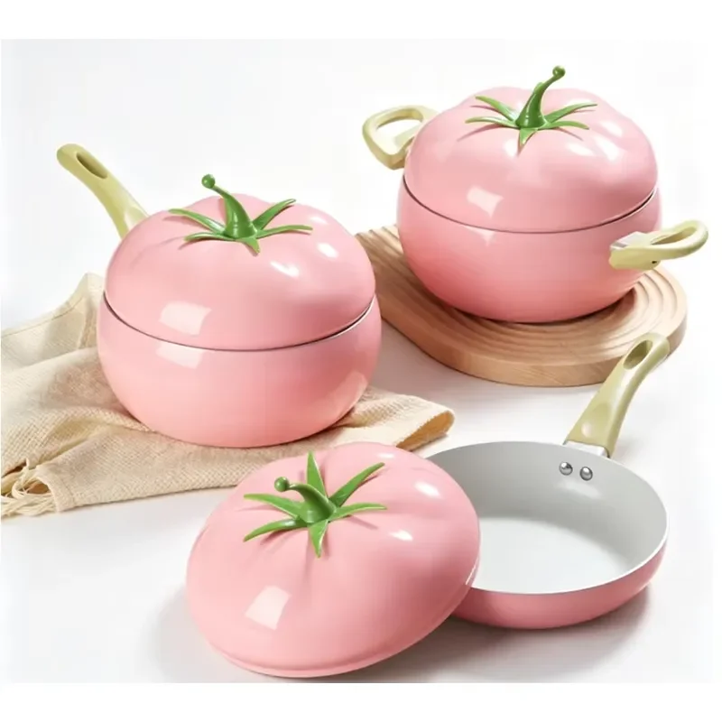 Cute Tomato Shaped Soup Pot Ceramic Non Stick Antibacterial Cooking Pot With Lid Compatible With Gas Induction Cooker