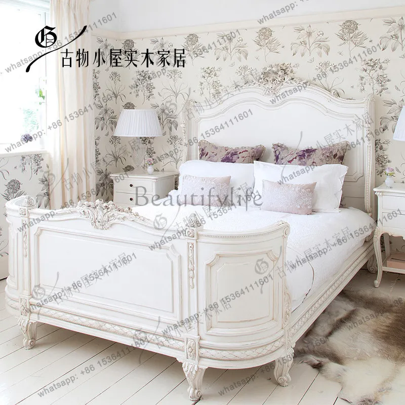 French retro double solid wood bed/new Chinese Roman column bed/custom