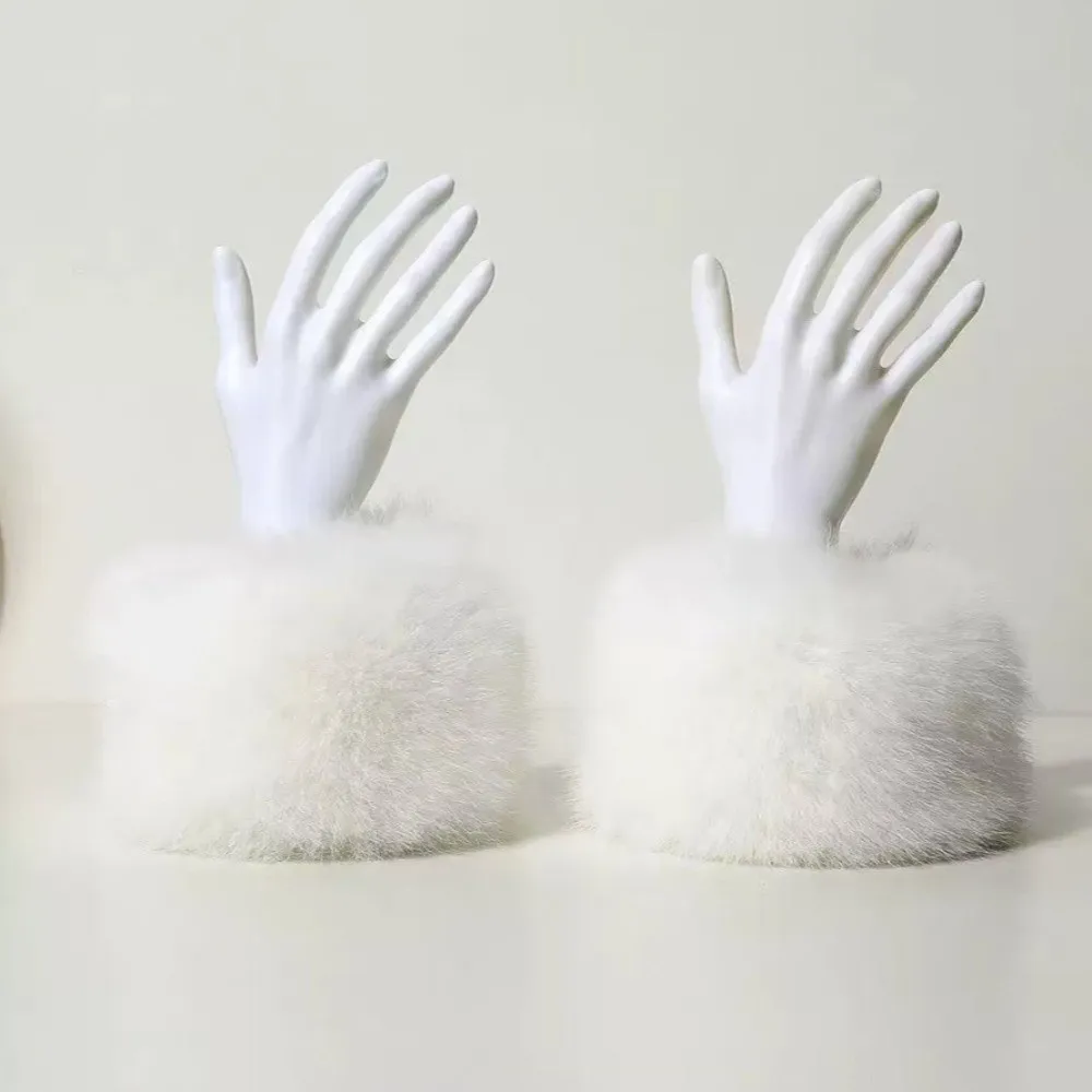 3Pcs/Set Elastic Wide Fur Cuffs Hat Soft Furry Headband Wristband Set Windproof Wrist Sleeves Warm Thick Hairband Spicy Girl 3