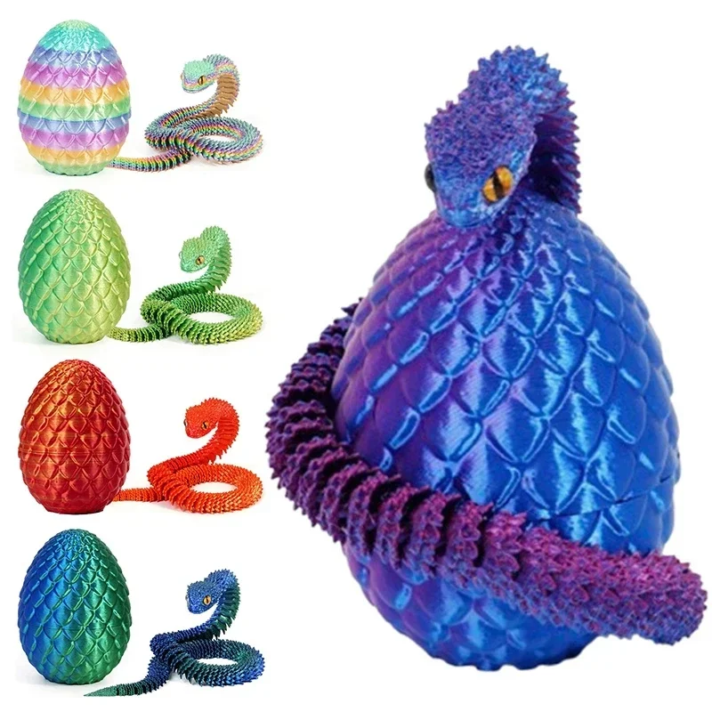 Hot 3D Printed Gem Snake Egg Dragon Home Decoration Rotatable Articulated Crystal Snake for Kid Gifts Toys Desktop Ornaments