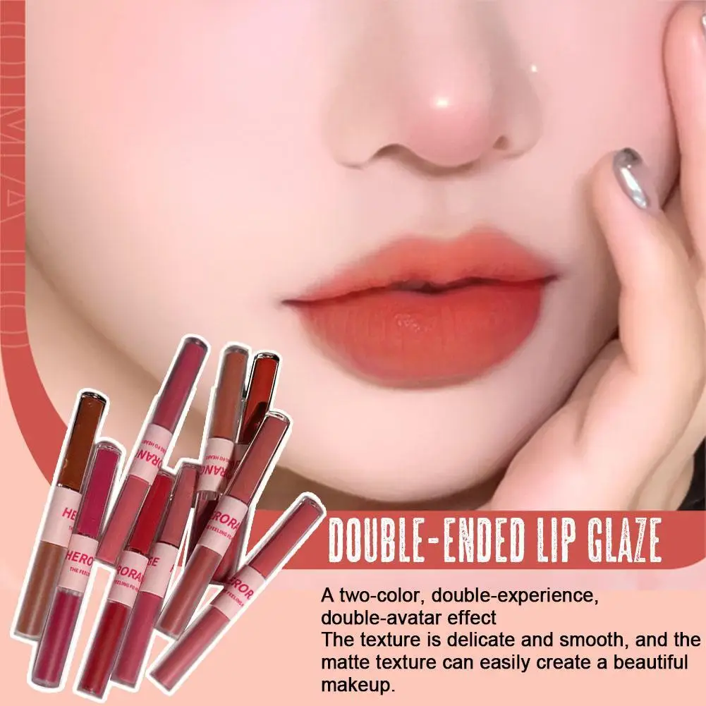 11colors Double Lip Gloss Matte Velvet Sexy Red Water Lipstick Liquid Lip Lips Cosmetic Waterproof Glaze Makeup Mirror J6c1