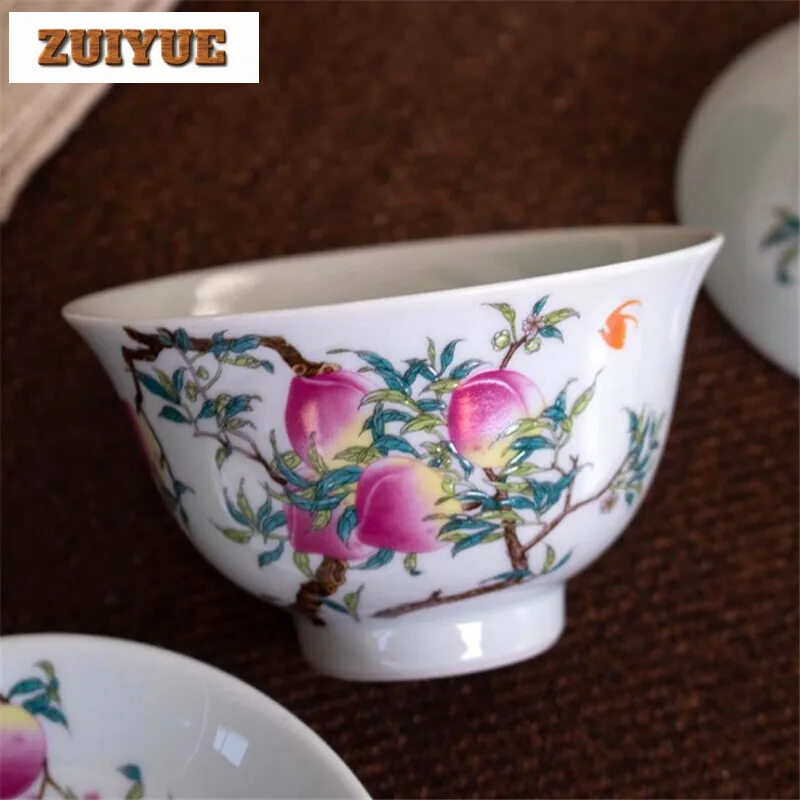 Enamel Hand Painted Over Wall With Longevity Peach Pattern Kung Fu Health-Preserving Sancai Bowl Cup Of Tea Set Heat-resistant