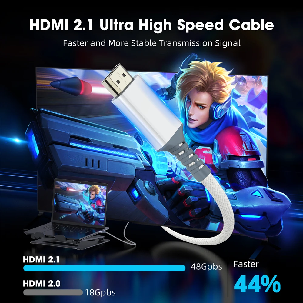 Cavo HDMI 2.1 8K/60Hz 4K/120Hz 48Gbps Cavo video ad altissima velocità Cavo di trasmissione dinamico HDR VRR per PS5 Proiettore TV PC