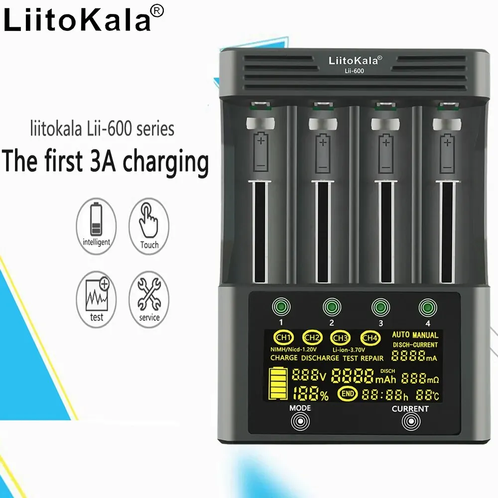 Liitokala Lii-600 Lii-500 Lii-500S Lii-S8 Lii-S6 LCD Display 3.7V 1.2V 18650 26650 16340 14500 18500 21700 Battery Charger