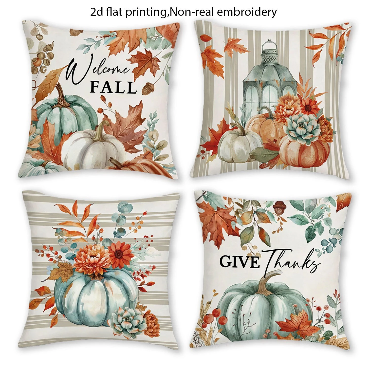 4PCS Fall Gnome Pumpkin Throw Pillow Covers, Watercolor Autumn Farmhouse Cushion Cases for Sofa Home Decor
