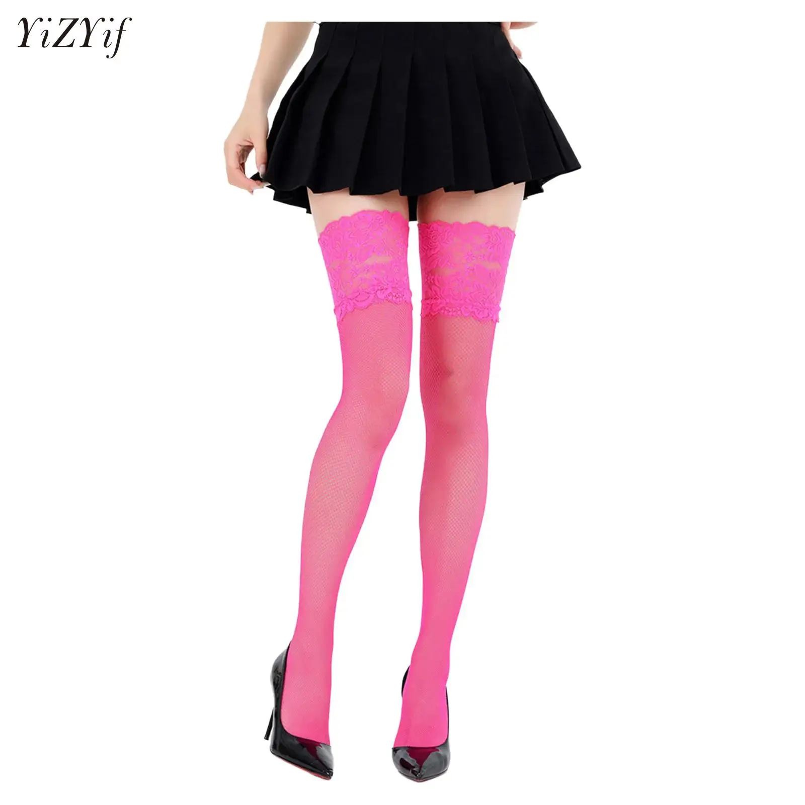 

Sexy Women Floral Lace Patchwork Over Knee Thigh High Elastic Fishnet Stockings Womens Transparent Stocking Medias Nightclubwear