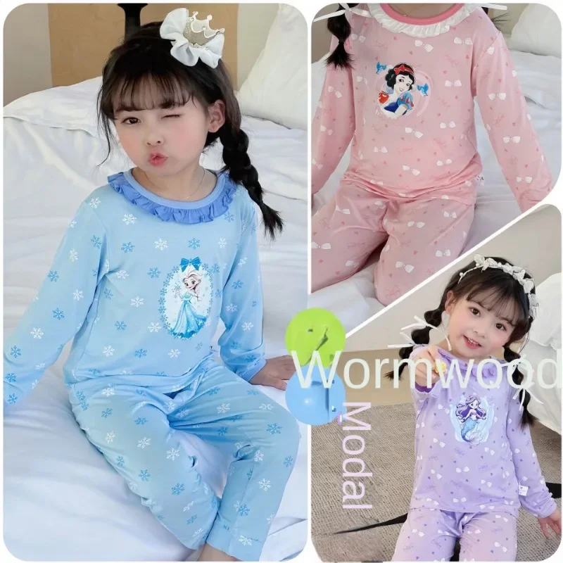 Disney Home Kleidung für Mädchen Elsa Schnee wittchen Prinzessin niedlichen Cartoon Pyjama weich gedruckt vier Jahreszeiten Langarm Hosen Geschenk