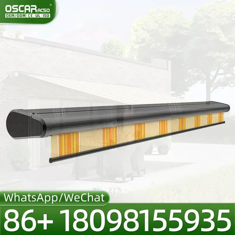 Outdoor Manual Retractable Folding Arm Awning Aluminum Full Cassette Waterproof UV Protected Flame Retardant for Patio Garden Ba