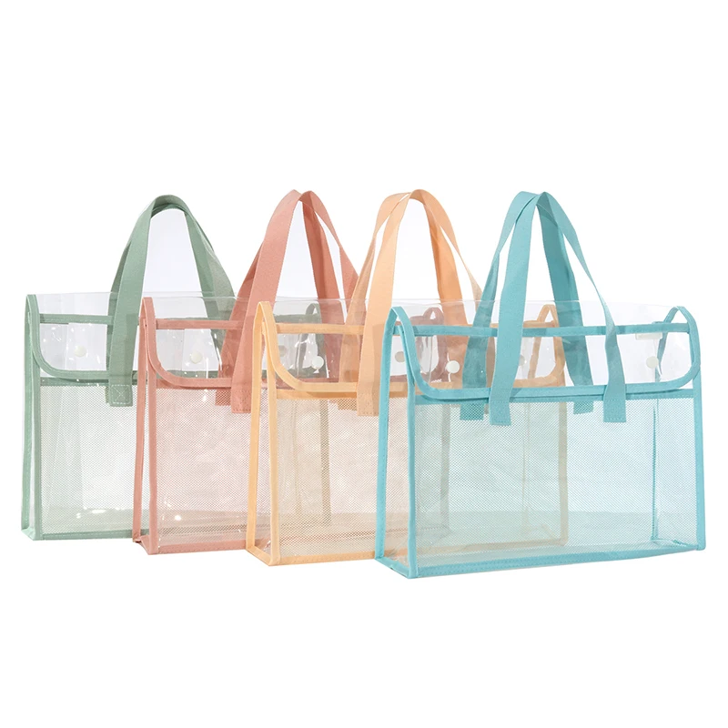 Borsa per documenti trasparente di grande capacità con bottone a pressione - Custodia per esami impermeabile per il trasporto a mano Cartella per documenti per studenti Organizzazione dei compiti