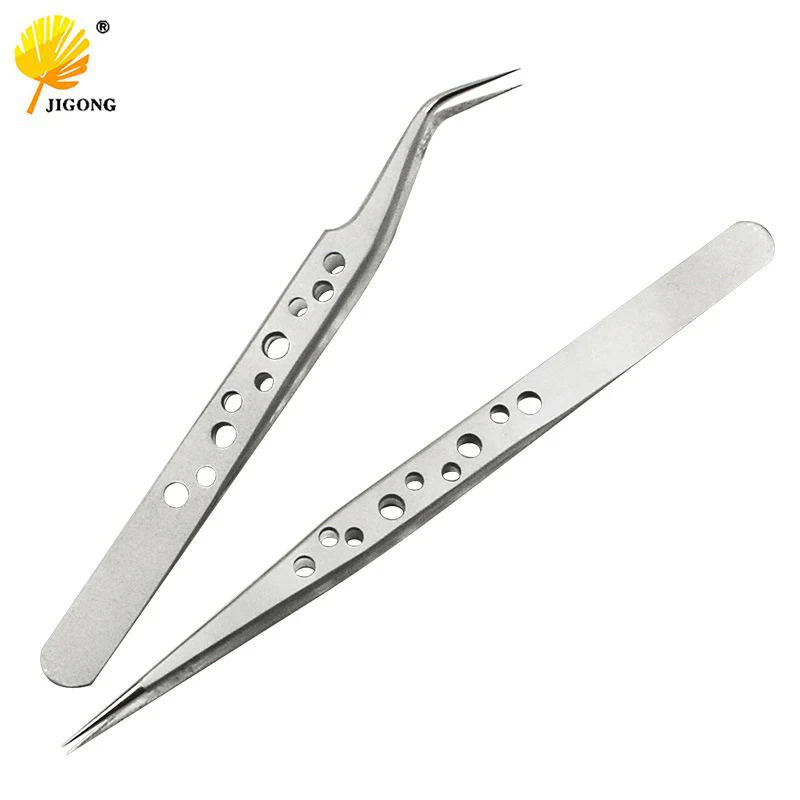 Precision Perforated Stainless Steel Tweezers Bent/Straight Head DIY Tweezers for Electronic Phone Repair Tool