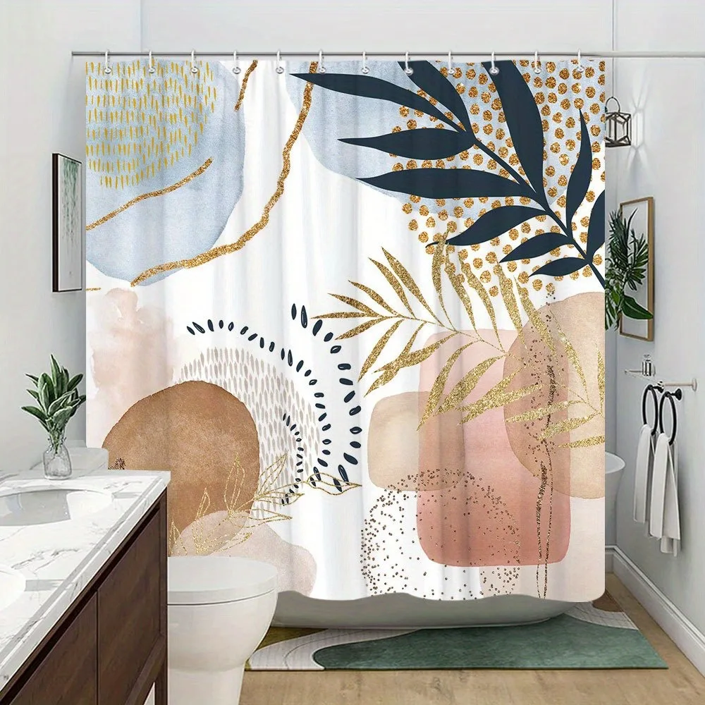 

Золотые акценты Mondrian, моющаяся грязеотталкивающая занавеска для душа, насадка для душа, водонепроницаемая полиэстеровая занавеска для ванны для домашнего декора