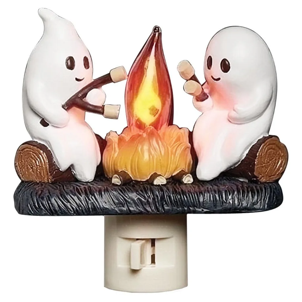 Ghost Campfire Flickering Night Light, 3D LED Small Electric Faux,Halloween Nightlight Indoor Decorationsfor Family Friends