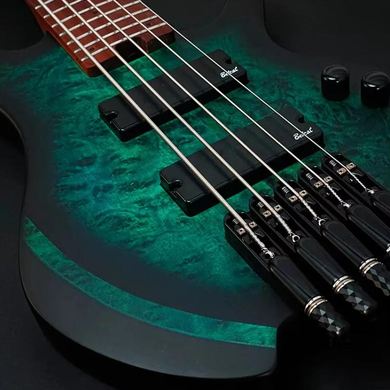 High Quality Custom 4-String H-H Active Pickup High-gloss Roasted Maple Neck One-piece Ash Electric Bass Guitar Kit Wholesale