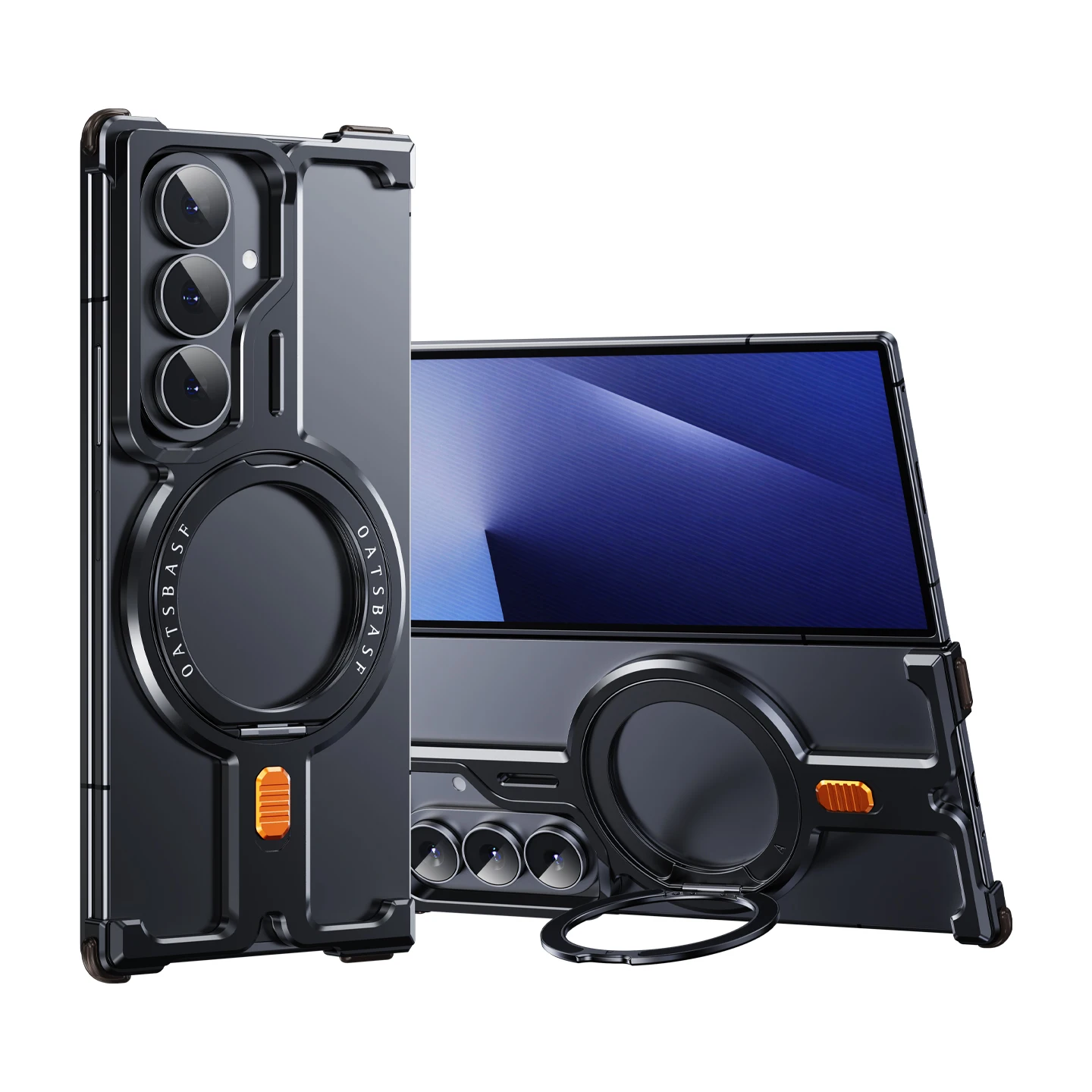 Oatsbasf Metal Frameless Magnetic Case for Samsung Z Fold 8 Ultra,with 360° Rotatable Kickstand Shockproof Bumper Cover