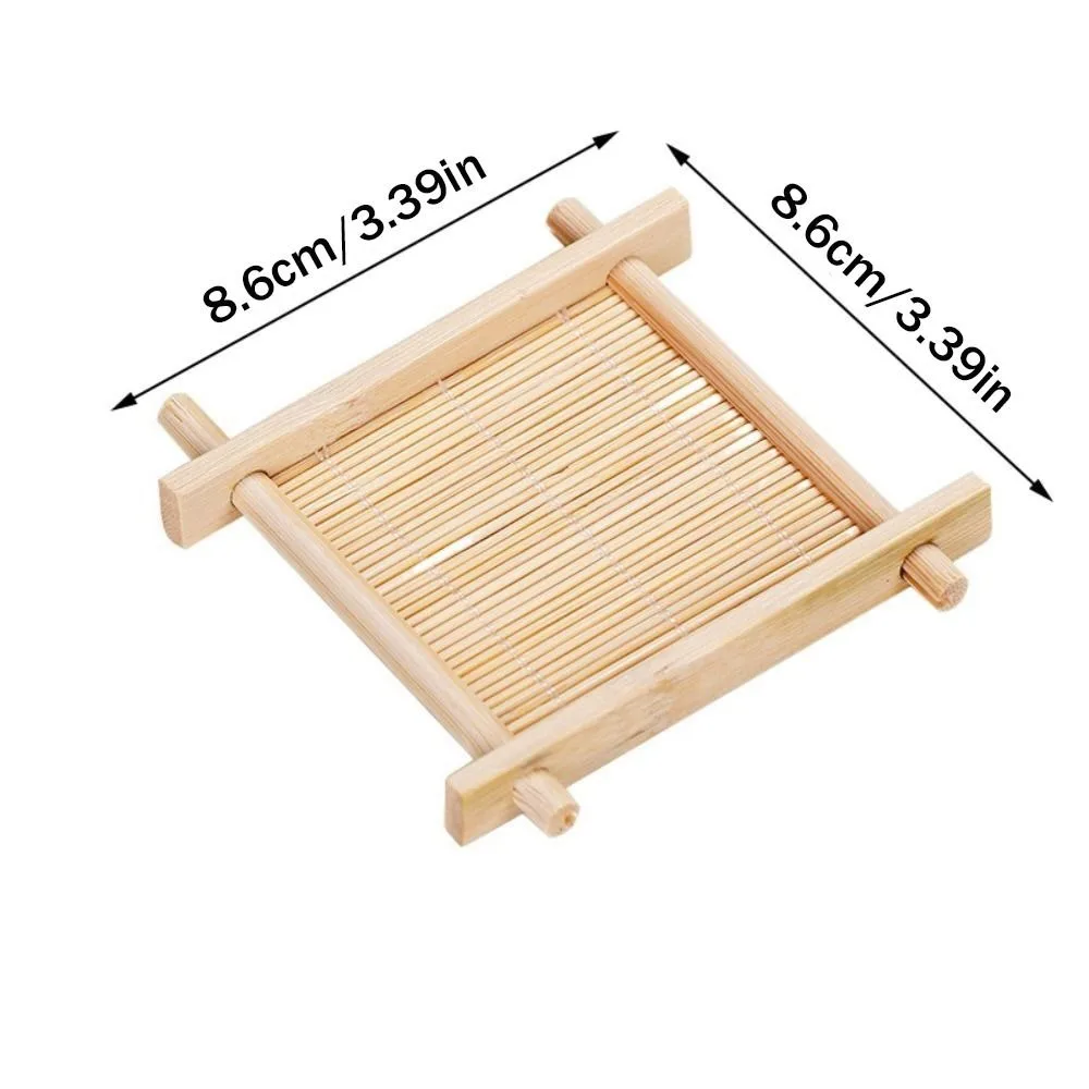 Durable Bamboo Teacup Pad Square Heat-resistant Heat Insulated Coasters Retro Dessert Pastry Tray