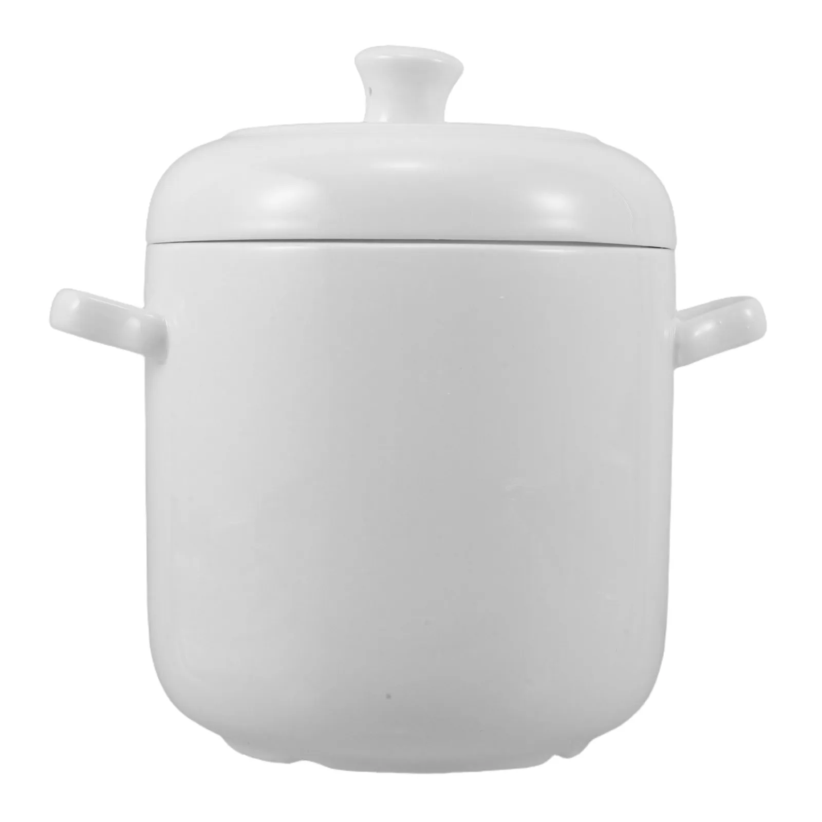 950Ml White Ceramic Soup Pot with Dual Handles and Lid Steaming Cooking Pot for Stews Soups Custards Water Bath Heat Retention