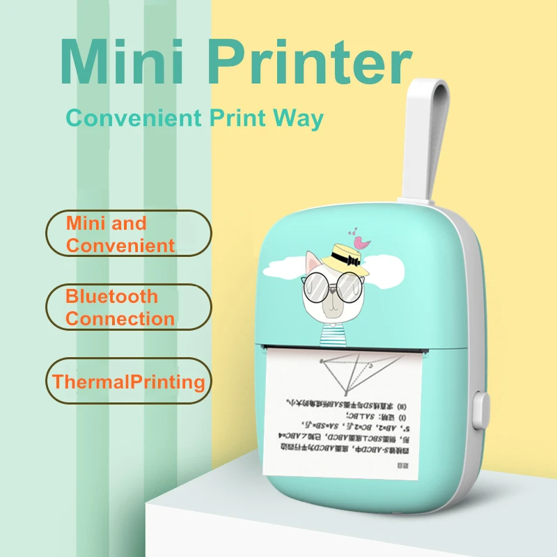 Portable Mini Inkless Thermal Label Sticker Photo Printer Handheld Receipt Cat Memo Printer Machine USB Interface Color Style