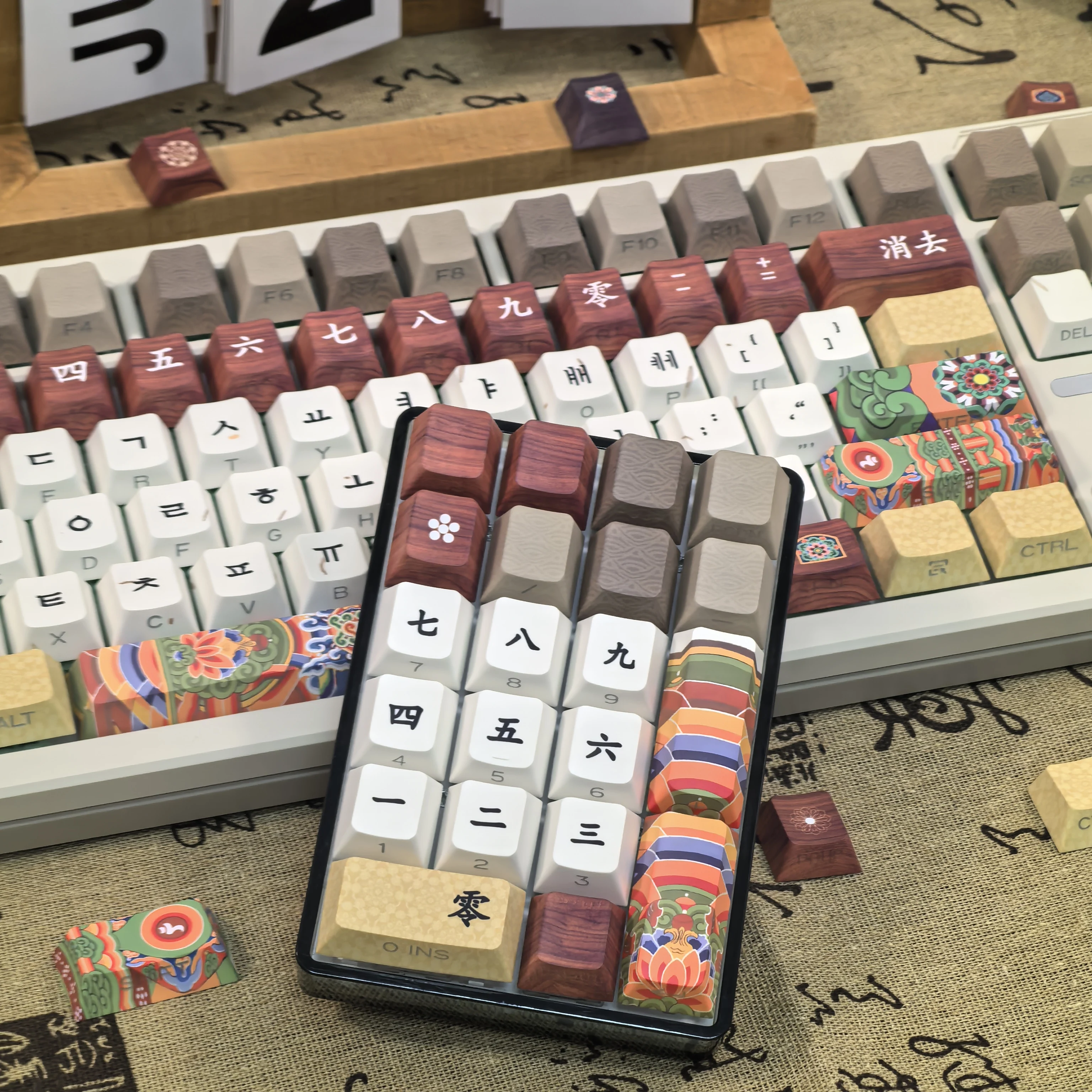 Retro coreano keycap tradição arquitetura antiga dancheong lado gravado translúcido pbt cereja \