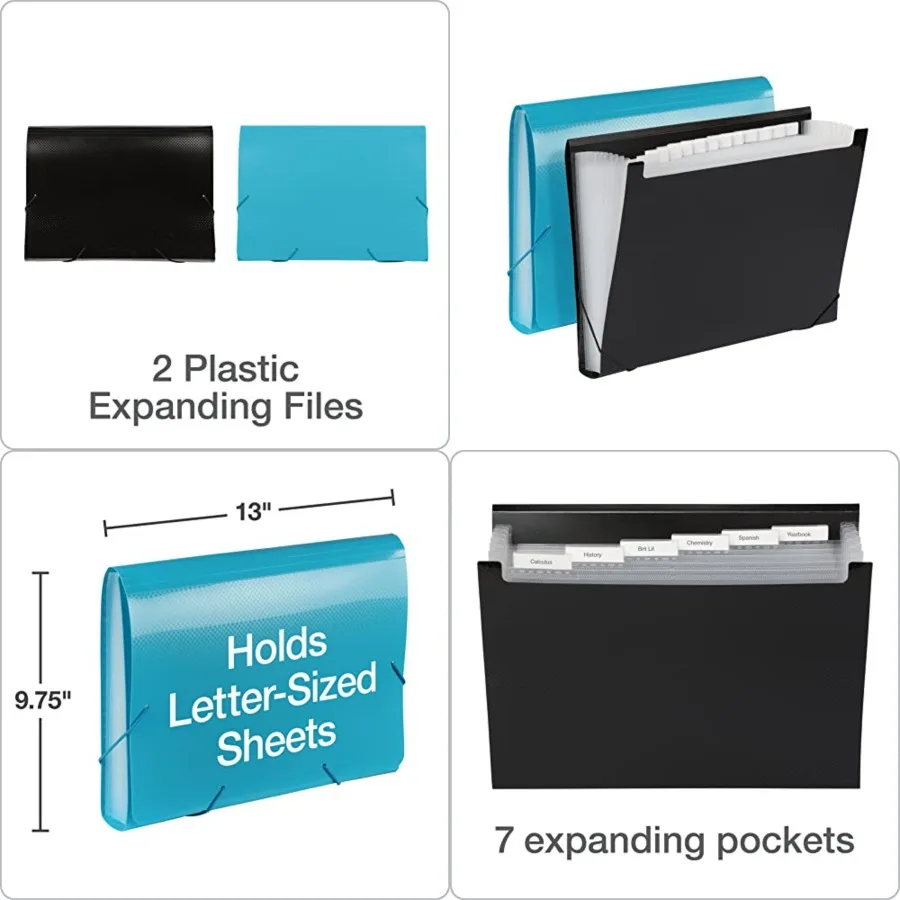 ملف توسيع بلاستيك أكسفورد 7 منظم ملفات الجيب مع سلك رفرف لمجلد الأكورديون الورقي بحجم الرسالة مع علامات تبويب متينة B