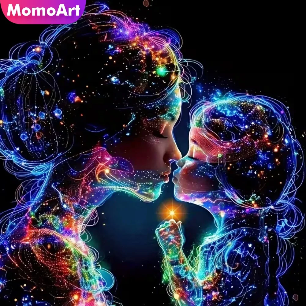 Momoart Diamantmalerei, Mutter-Kind-Porträt, DIY-Muster für Erwachsene, Anfänger, Frau, Mosaik, Kind, Urlaubsgeschenke, Heimdekoration