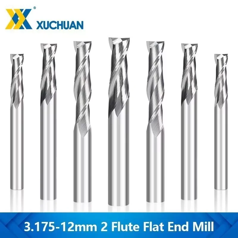 Sprial Milling Cutter 2 Flute Flat End Mill 3.175 4 6 8 10 12 mm Shank CNC Router Bits Carbide Milling Tools for Woodworking