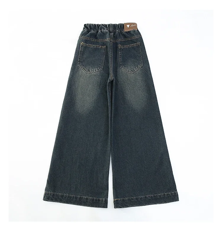 ZOETOPKID Kinder Mode High-Waist Weitbein-Jeans für junge Mädchen Streetwear Lose Denim-Hosen Kinder Dunkelblaue Jeans – Detail 16