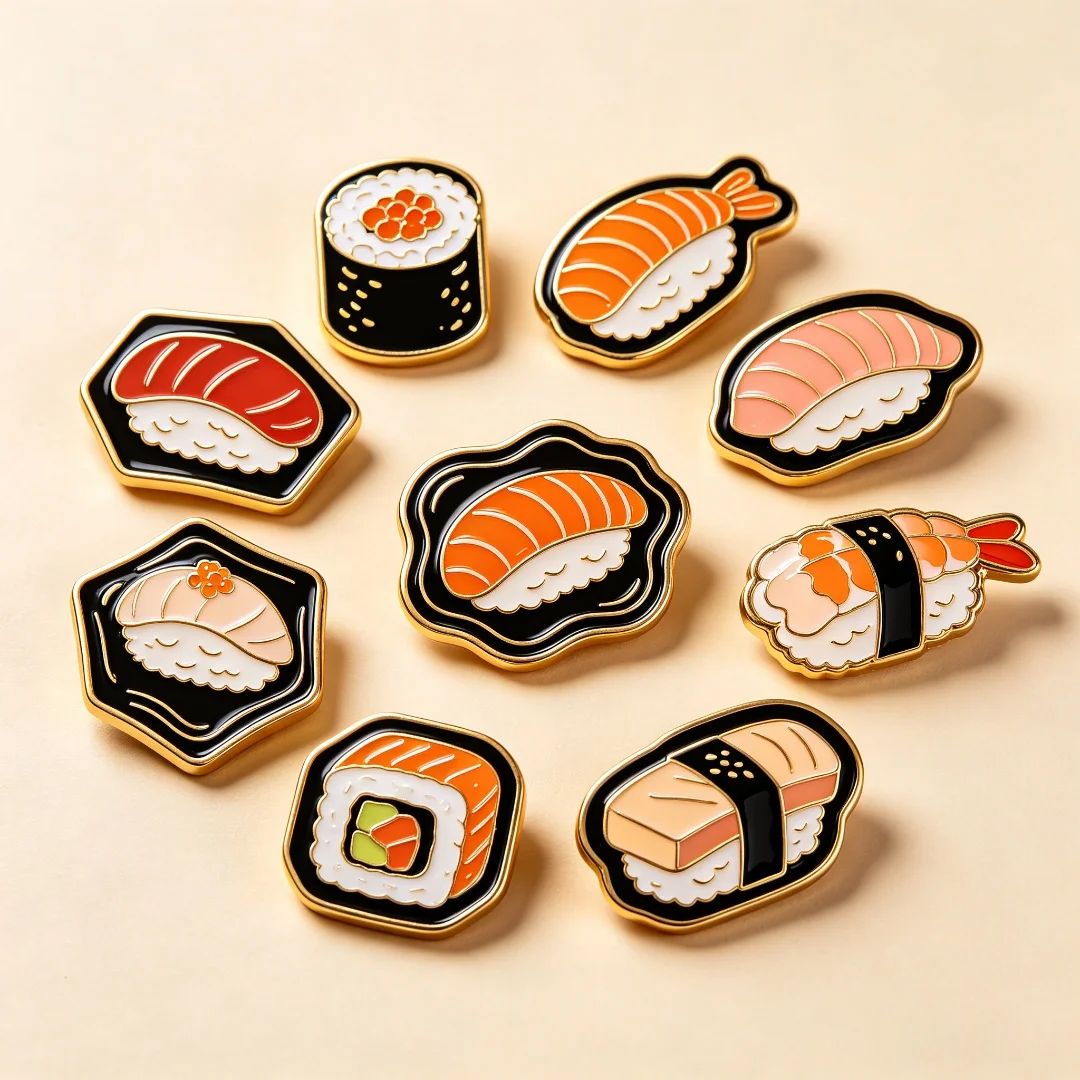Custom Enamel Lapel Pin | Cute Japanese Sushi Food Metal Brooch Badge, Kawaii Backpack Clothing Decor Pin & Gift