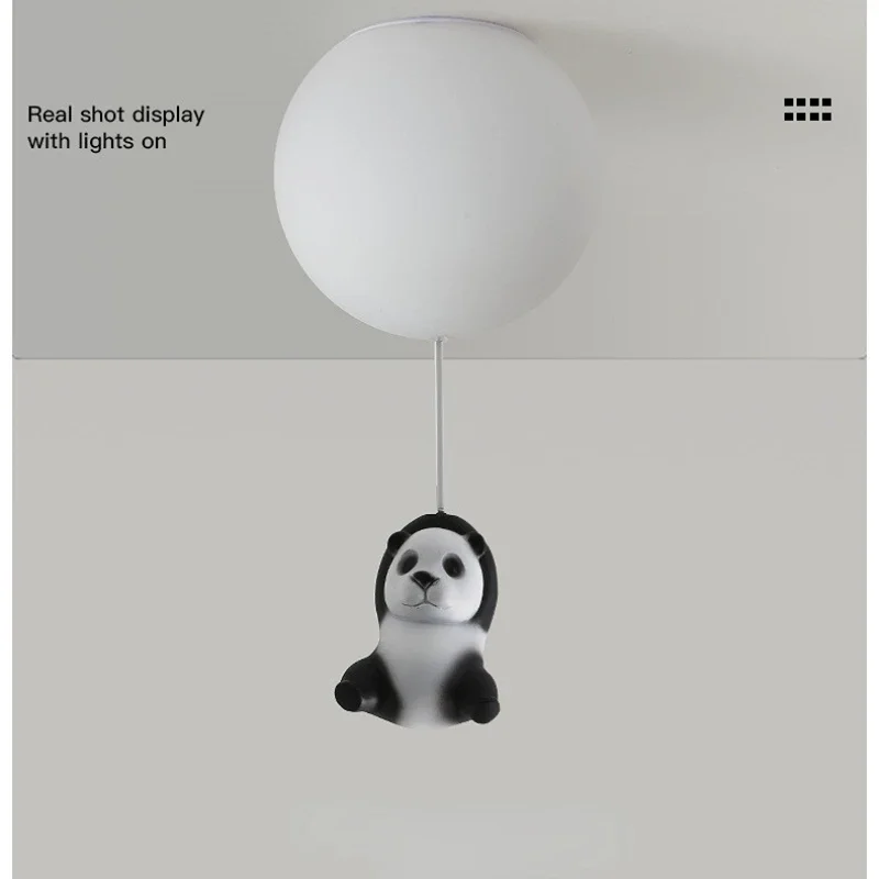 Candelabro LED Panda Nórdico moderno, Iluminação do quarto das crianças, Luminária do quarto, Pingente de balão criativo, Menina e menino