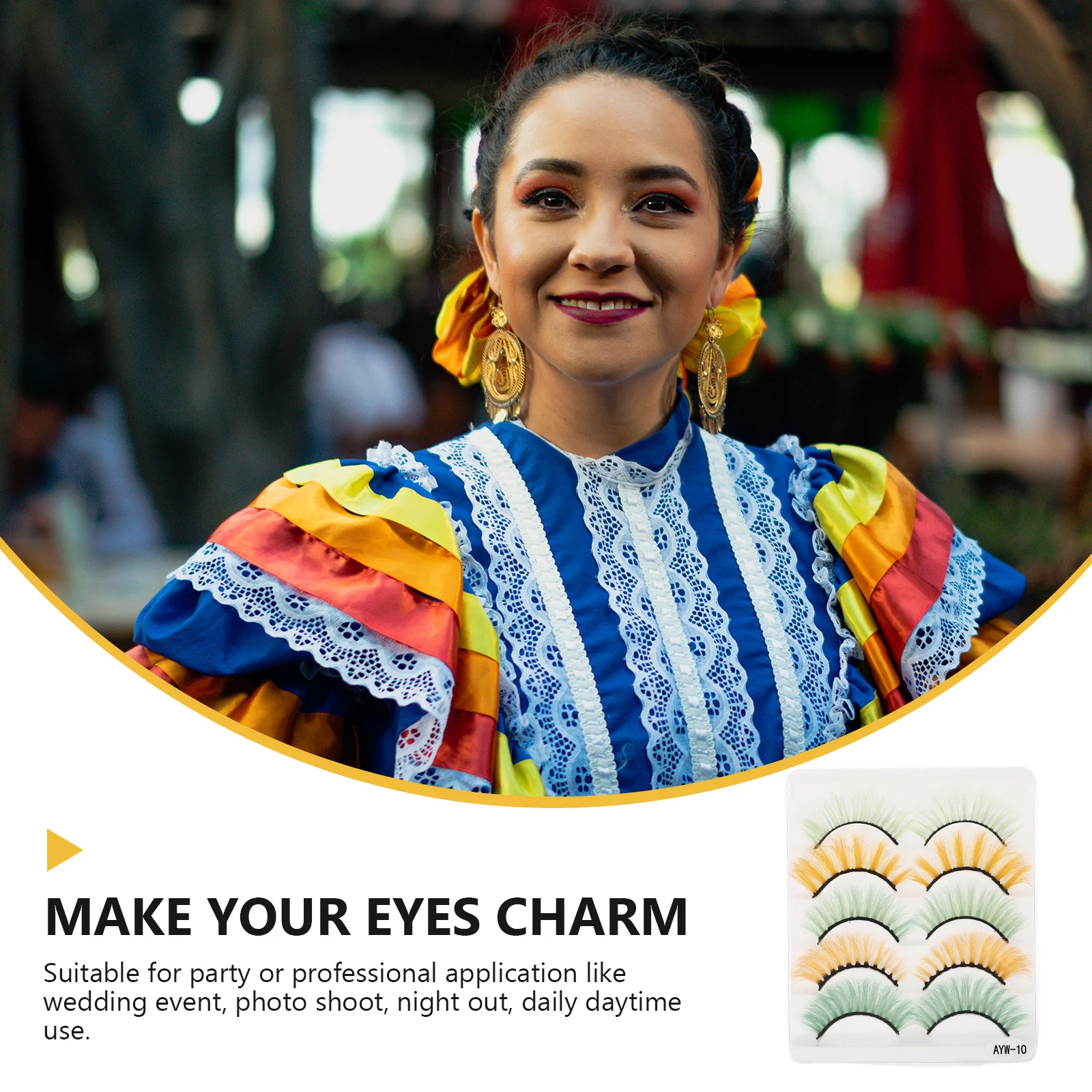 5 pares de cílios postiços coloridos 3D grossos para festa de casamento maquiagem cosplay roupa de Halloween confortável olhos vívidos