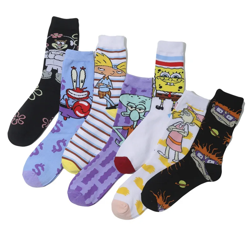 Spongebob Cotton Socks Anime Figure Patrick Star Squidward Tentacles Armor Abs Krabs Sheldon J. Plankton Cosplay Tube Socks Gift