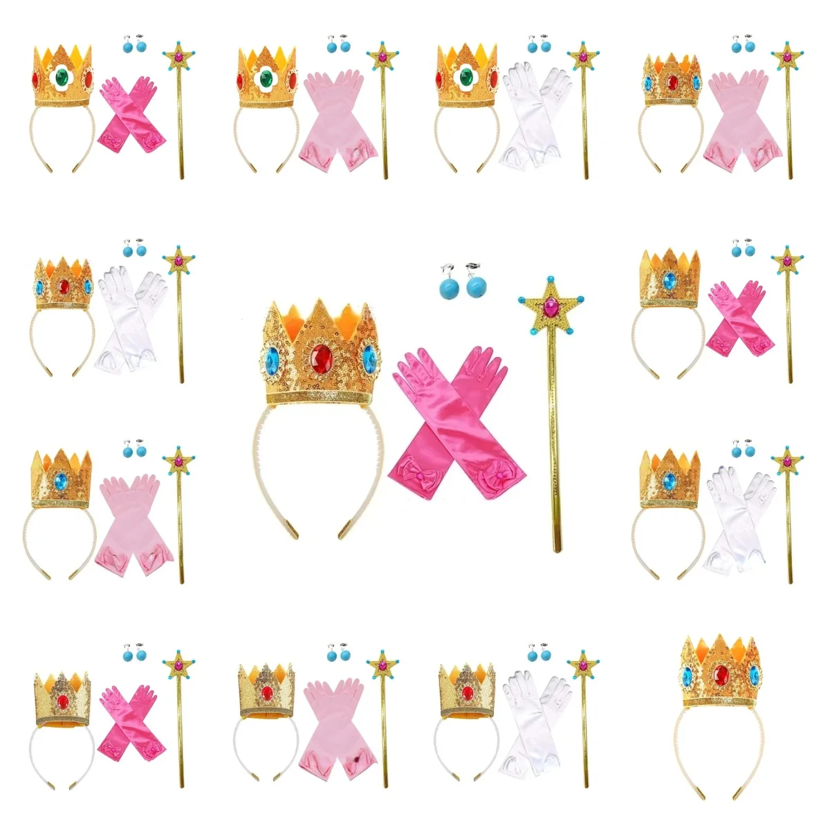 2024 Disney Princess Cartoon Crown Cosplay Pentagram Magic Stick Earring Set Anime Girl Dress Up Halloween Christmas Gift