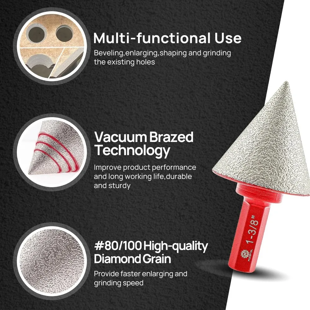 FOCSTOL 10ピース ダイヤモンドコアドリルビットセット ベベリング/面取りビットと三角シャンク付き、様々な穴サイズに対応