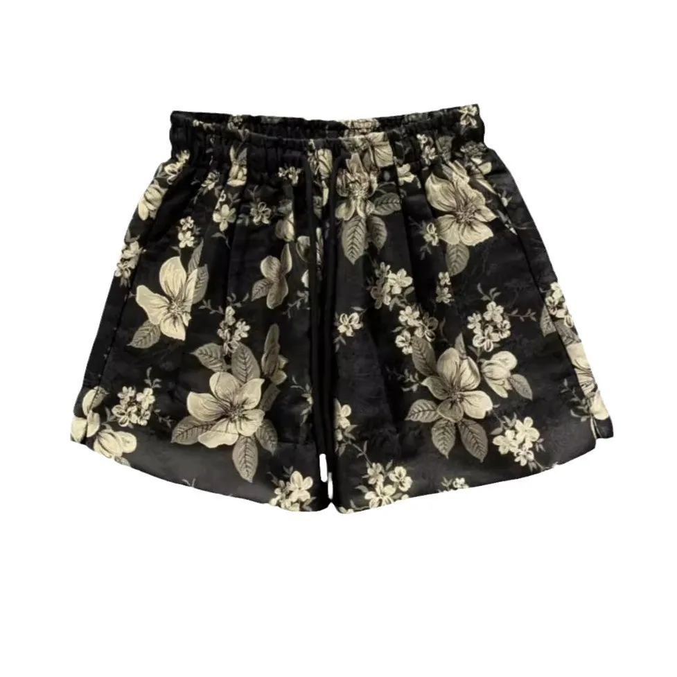 Zhui-jacquard shorts casuais para as mulheres, cintura elástica, ajuste solto, calças perna larga, perna larga, verão