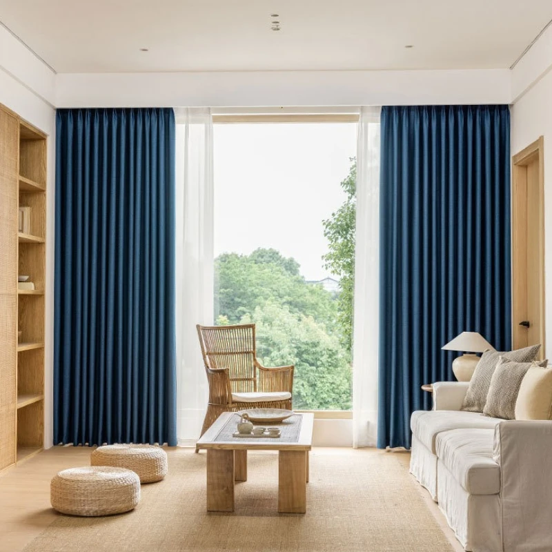 Custom Size Double-sided Cotton LinenBlackout Blue Curtains for Living Room Luxury Bedroom  Hotel Fashion Simple Window Door