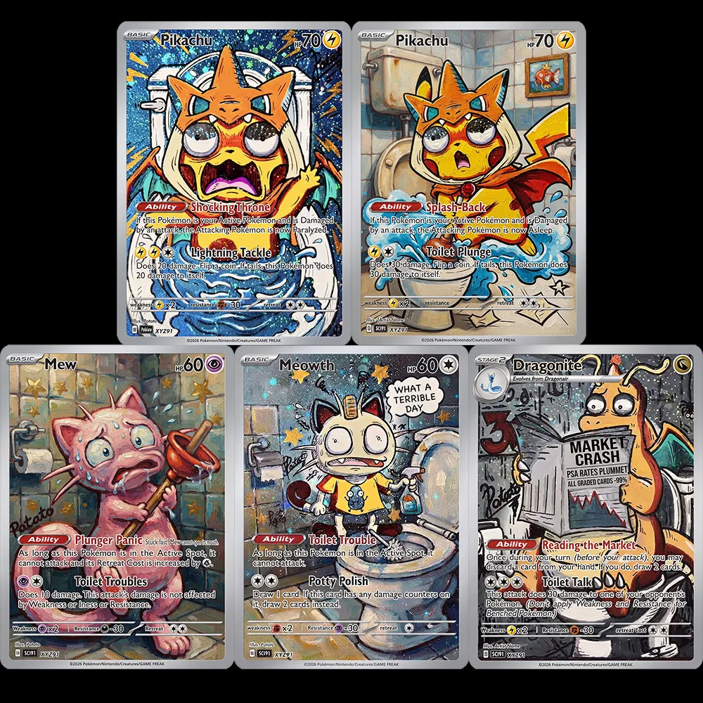 Pocket Monster 5 Set Cards Mew Meowth TCG Game Collection Card Hobby Toys For Kids Custom Holographic Collectible Gift Present